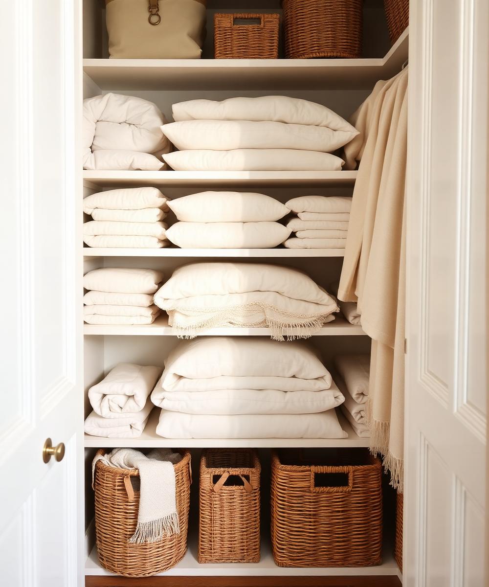 Linen closet with folded whites